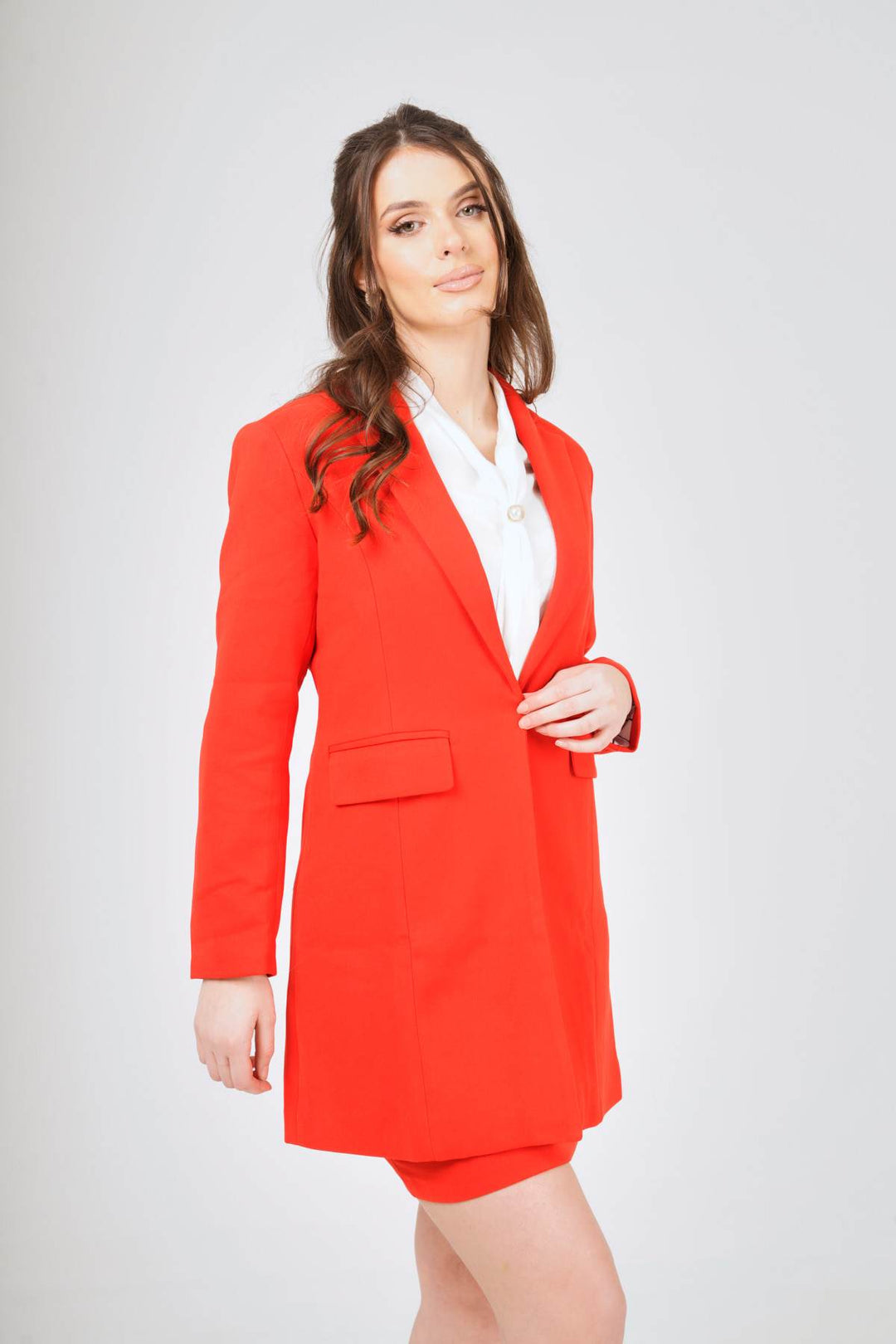 Red Long Blazer  Mini Skirt Suit