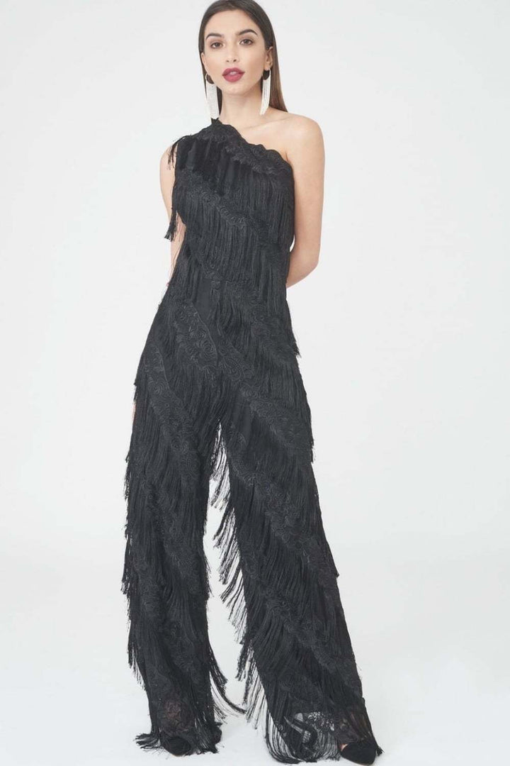 The Black Fringed Lace Jumpsuit - Full Front View 2