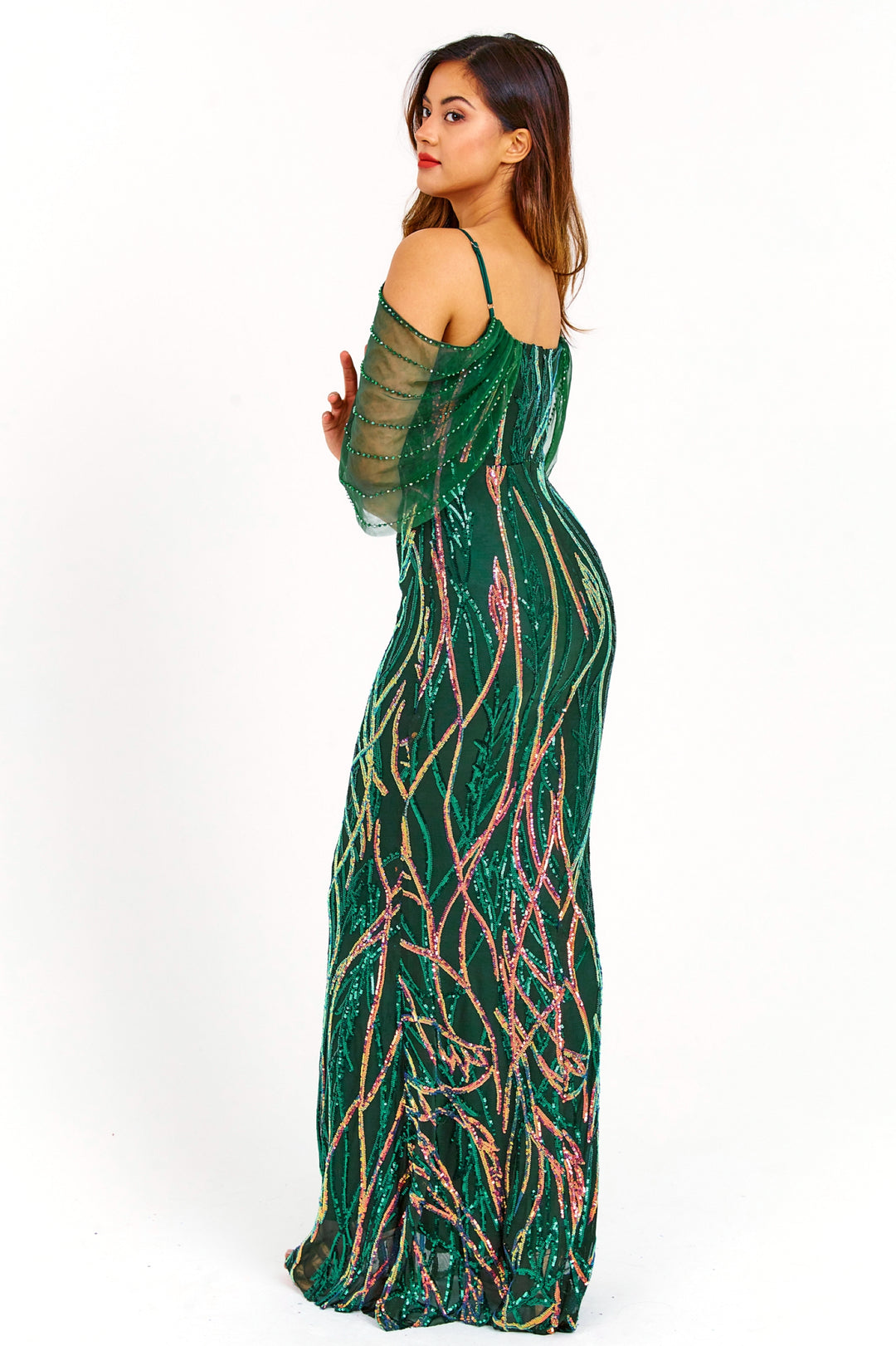 Emerald 3D Swirled Sequin Embroidered Maxi Dress