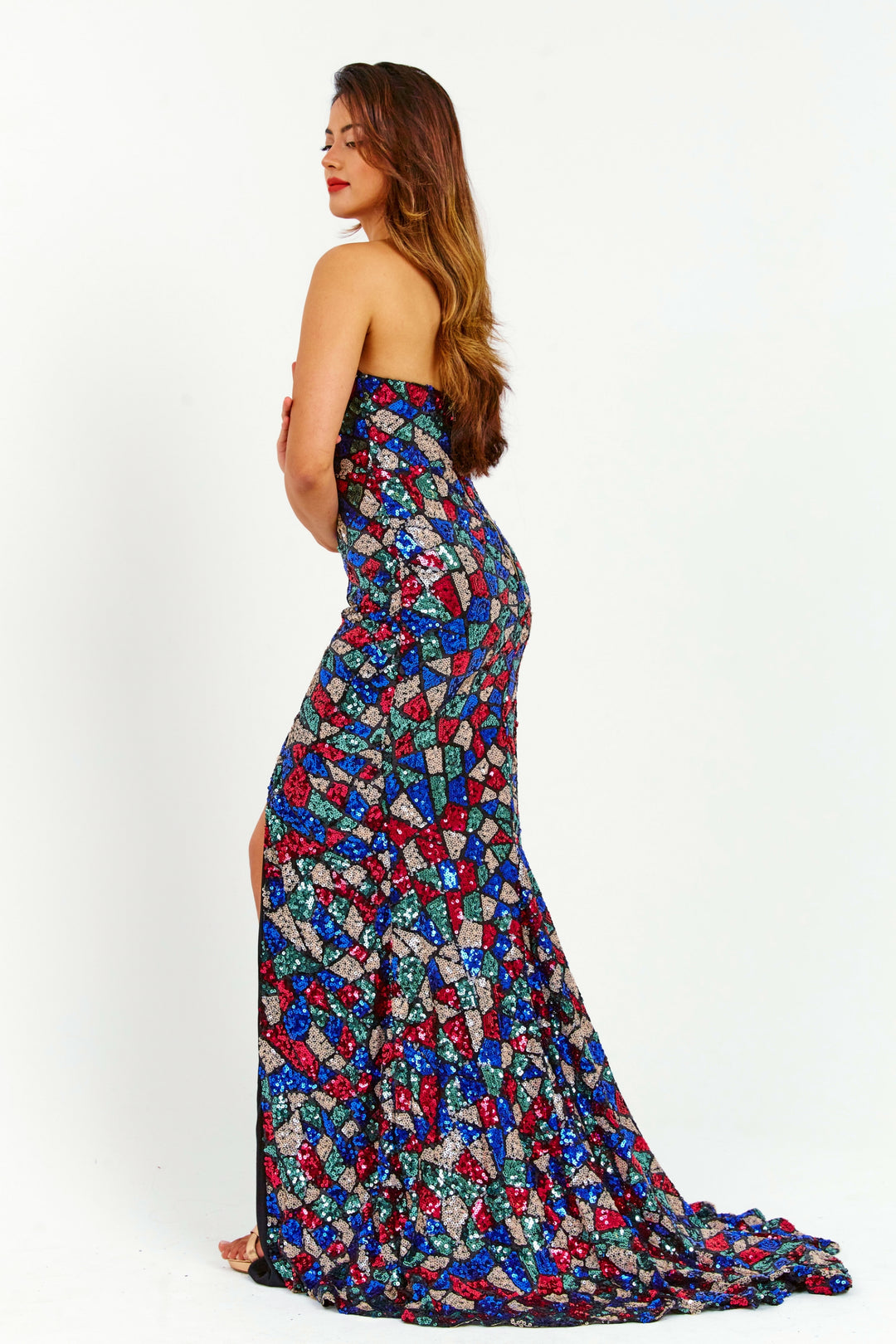 Multicoloured Off-Shoulder Sequin Maxi Dress
