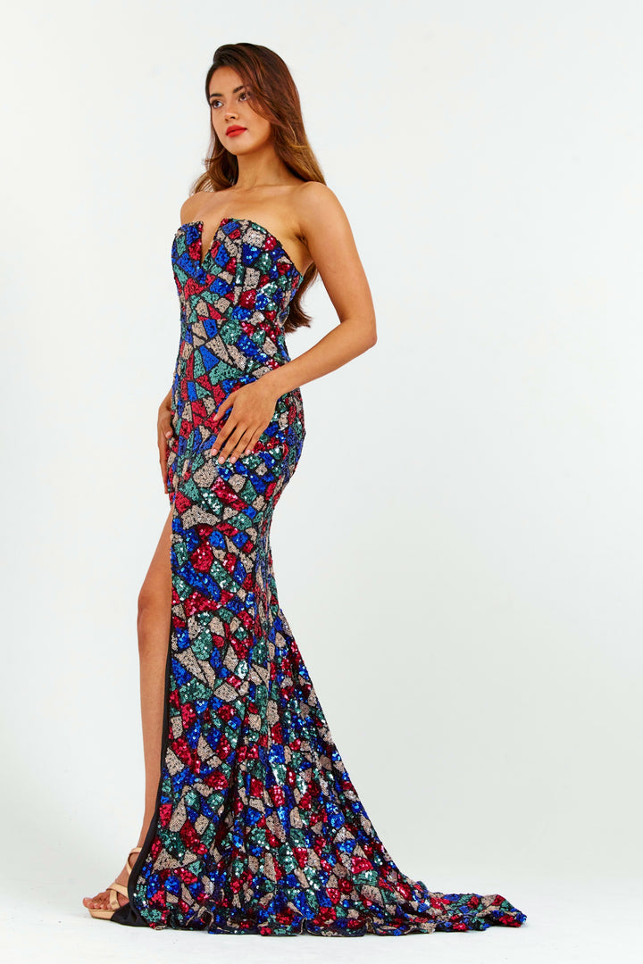 Multicoloured Off-Shoulder Sequin Maxi Dress
