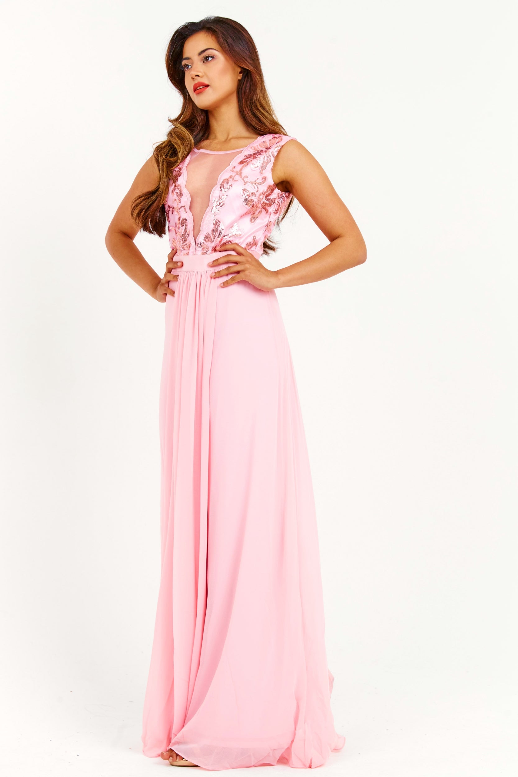 Nude chiffon deals maxi dress