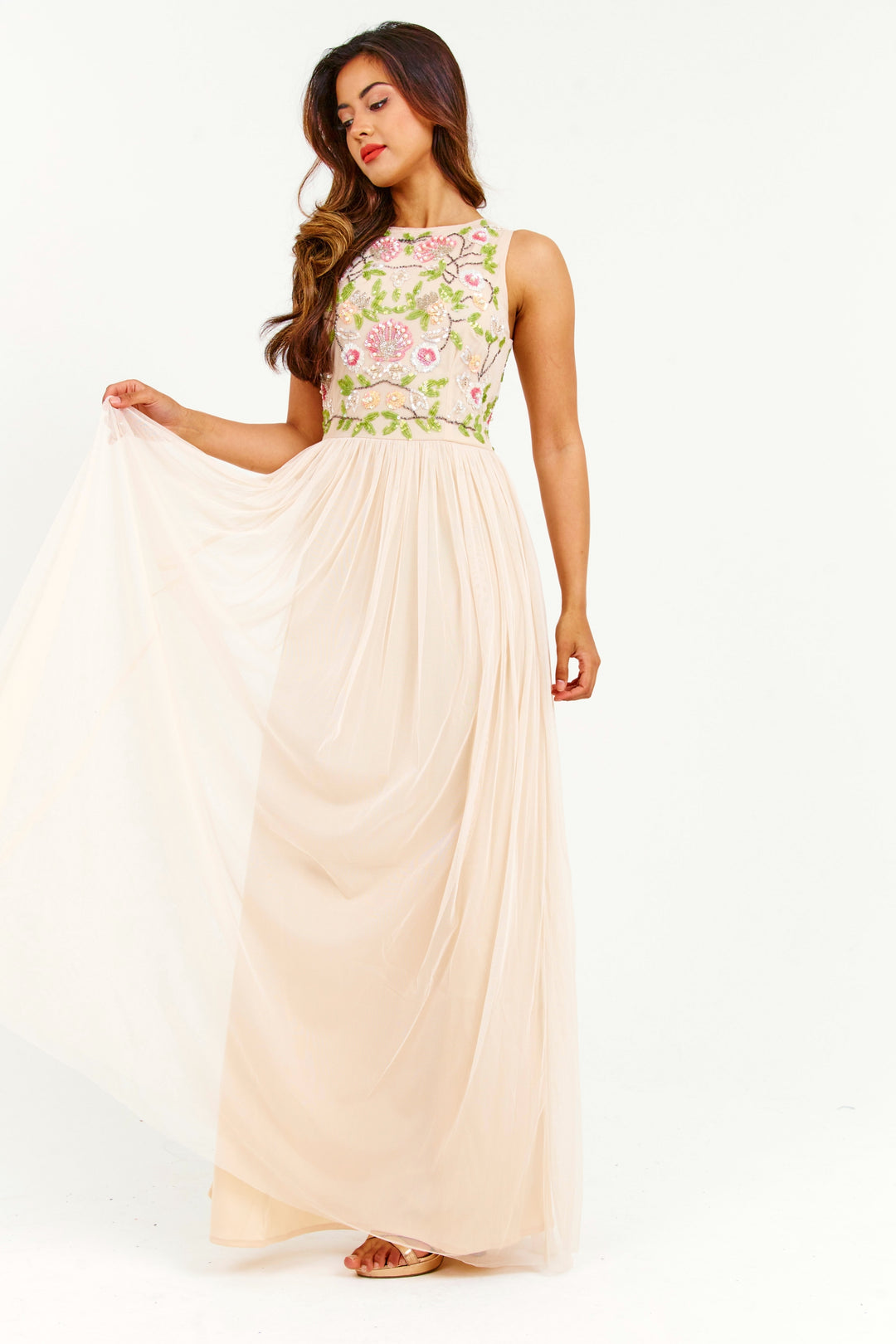 Apricot Handmade Embellished Detail Maxi Dress