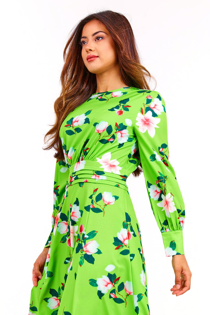 Green Floral Long Maxi Dress - Close Up View 2