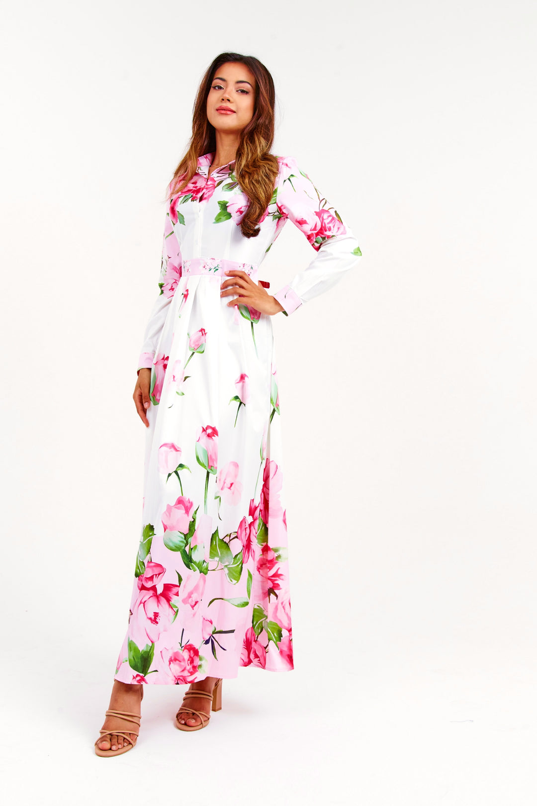 Pink Rose Floral Long Dress