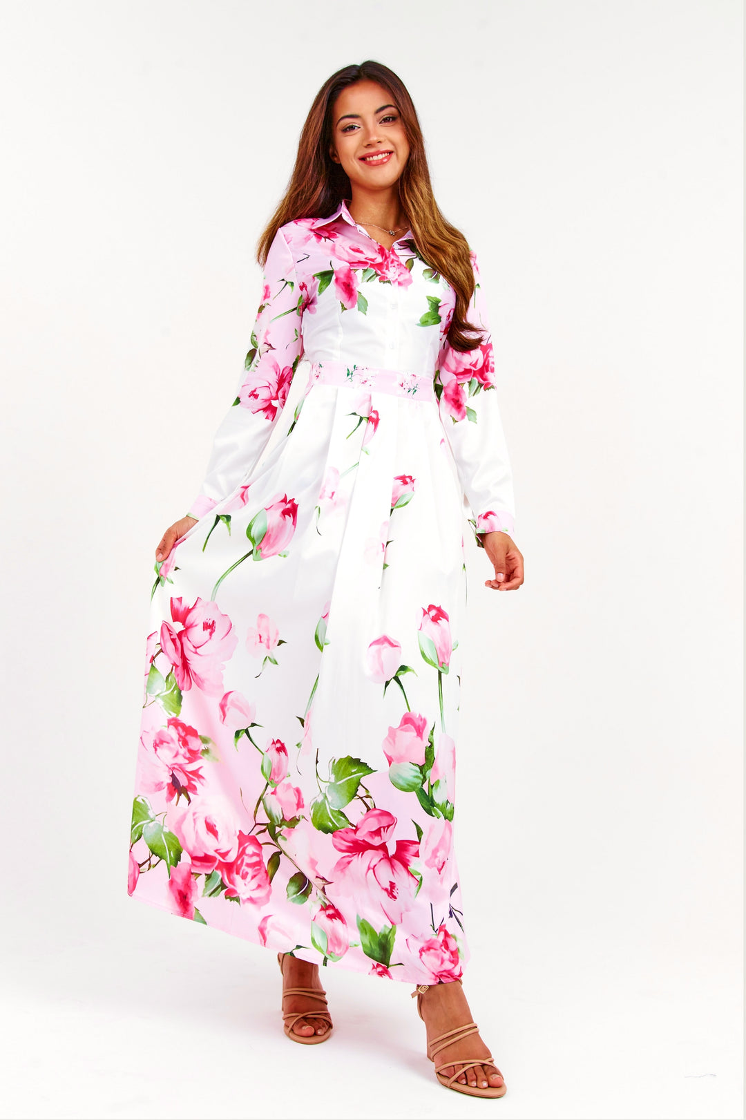 Pink Rose Floral Long Dress