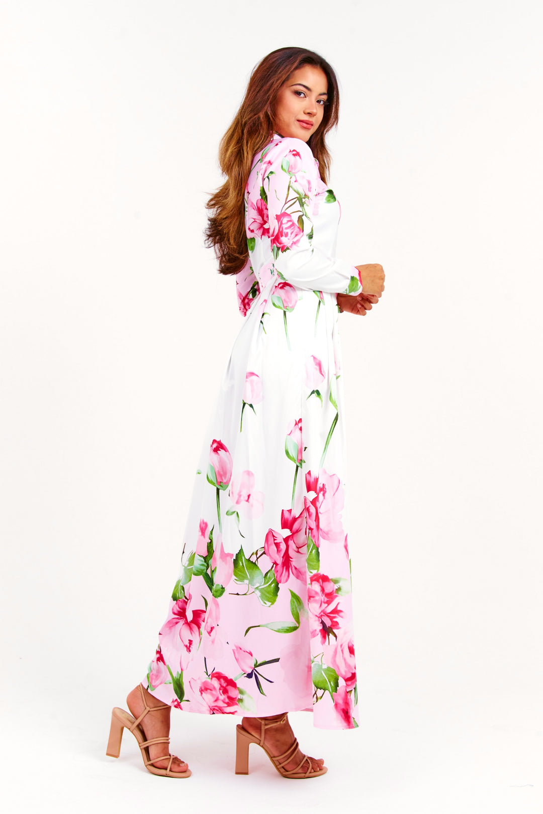 Pink Rose Floral Long Dress