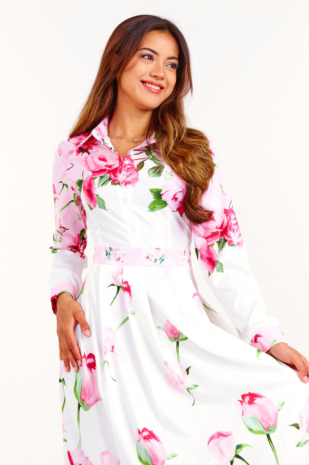 Pink Rose Floral Long Dress