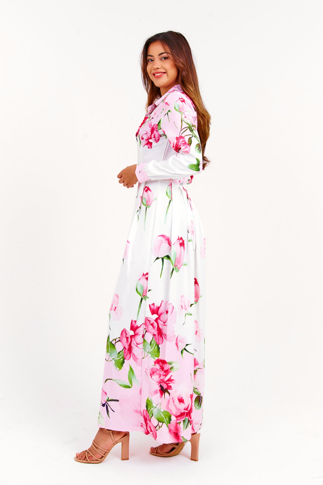 Pink Rose Floral Long Dress