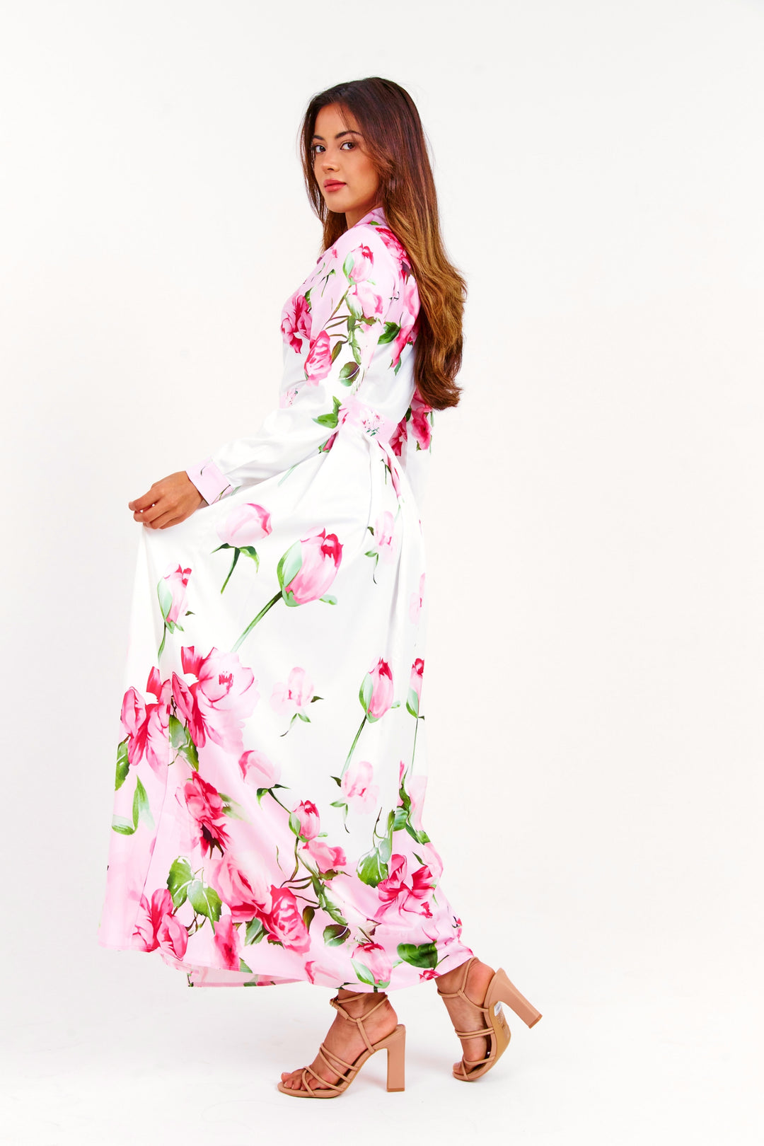 Pink Rose Floral Long Dress