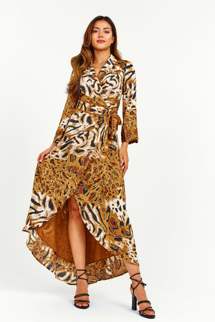 Leopard Print Wrap Maxi Dress - Full Front View