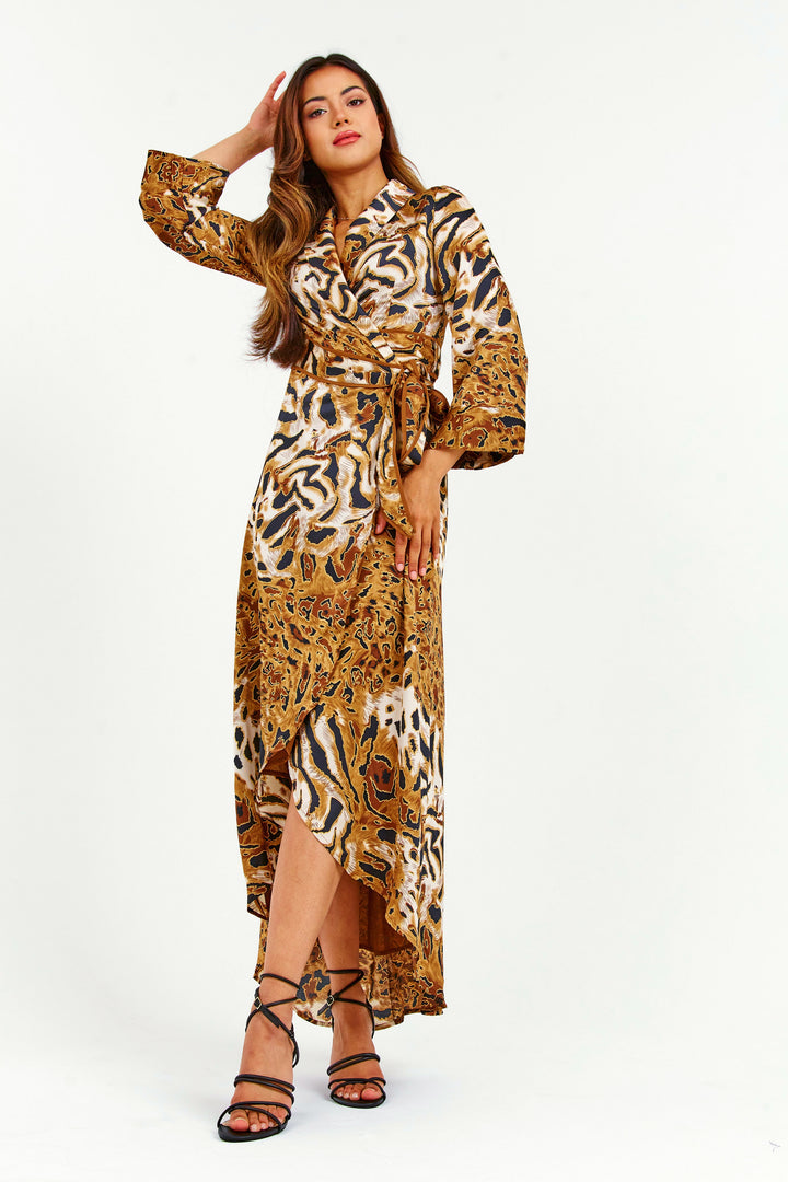 Leopard Print Wrap Maxi Dress - Full Front View 2