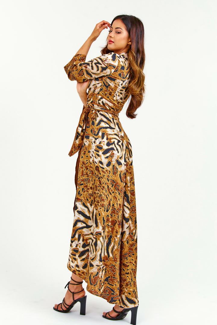 Leopard Print Wrap Maxi Dress - Full Back Side View