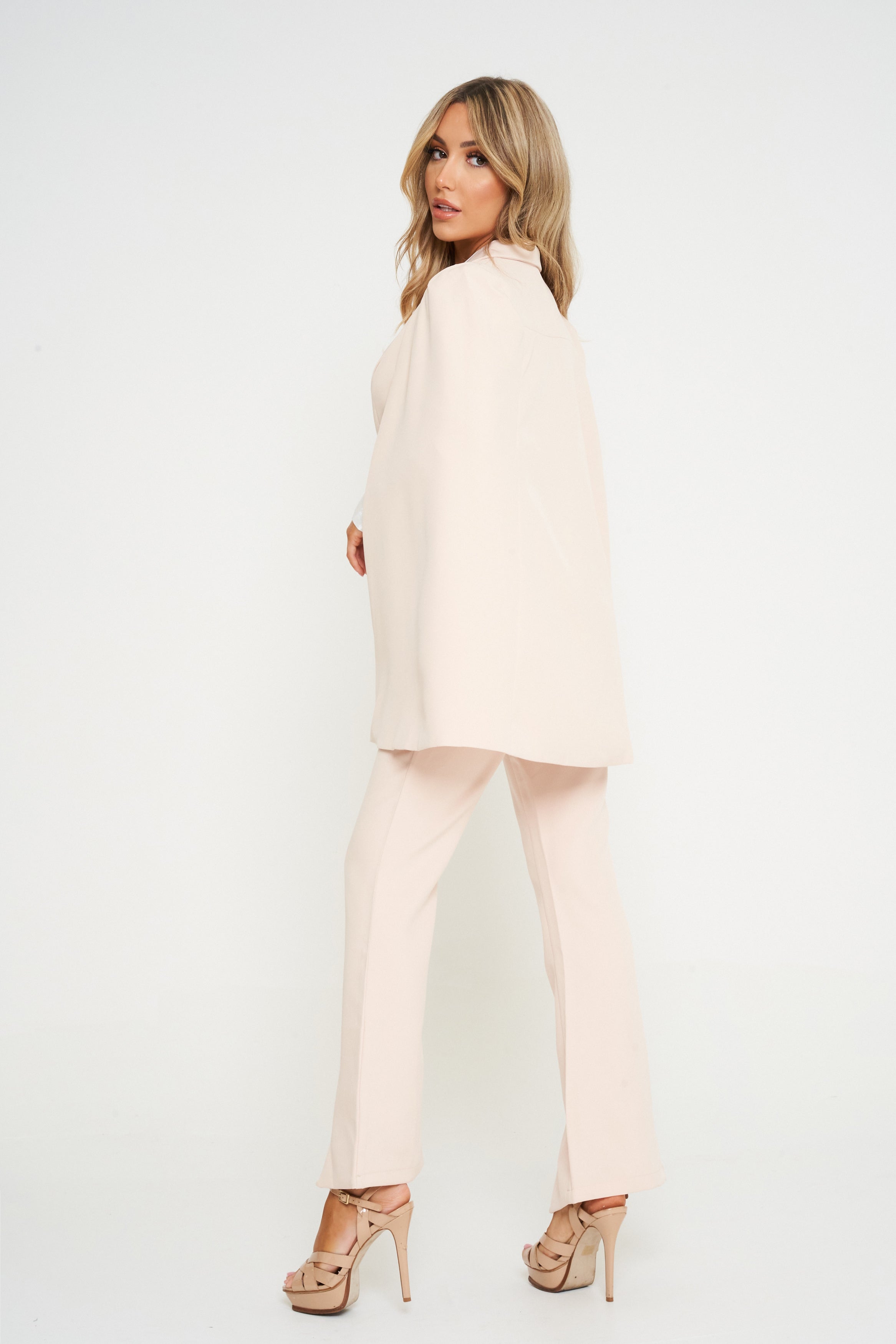 Beige 2 Piece Cape Trousers Suit