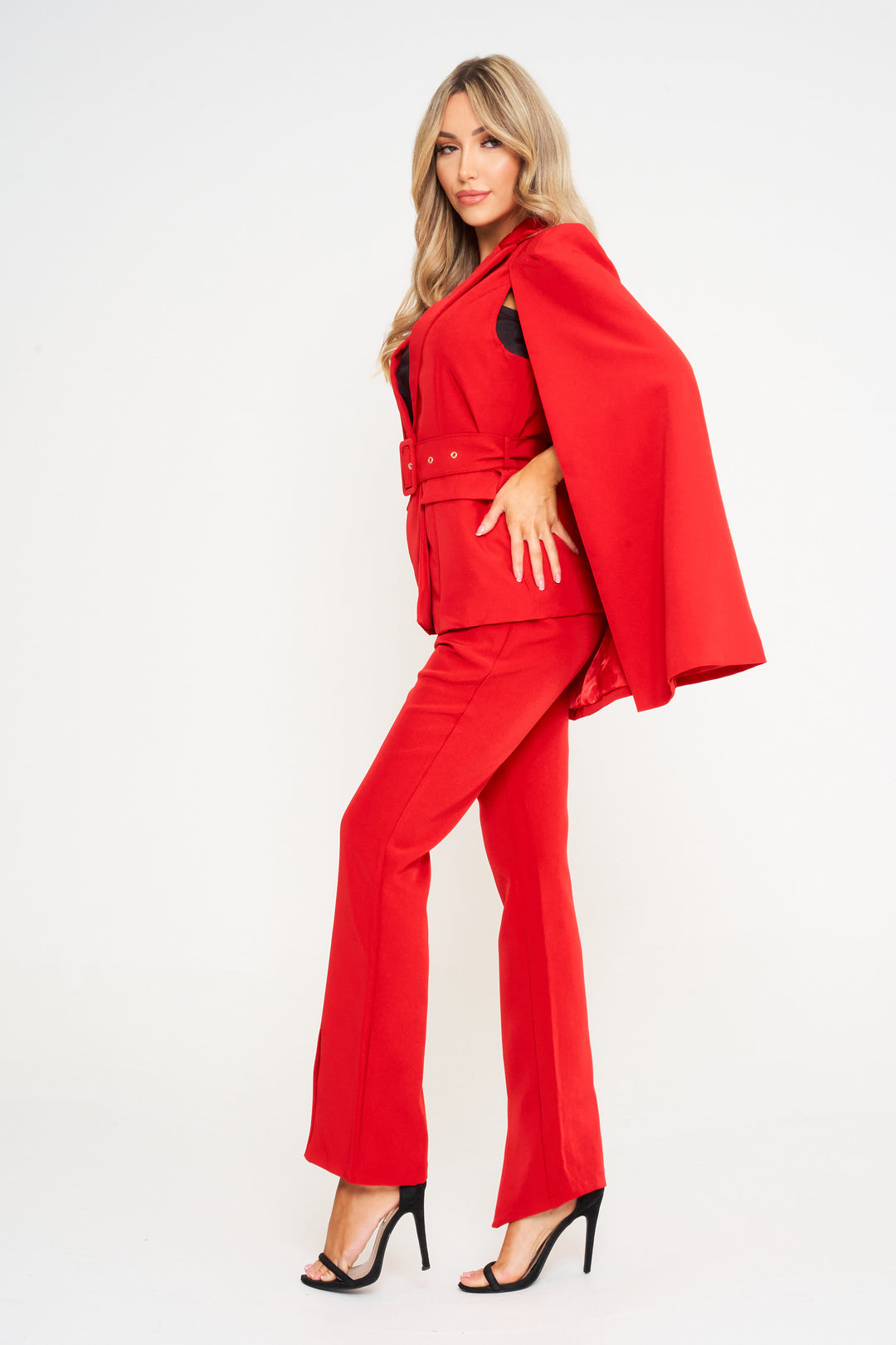 Red 2-Piece Cape Trousers Suit