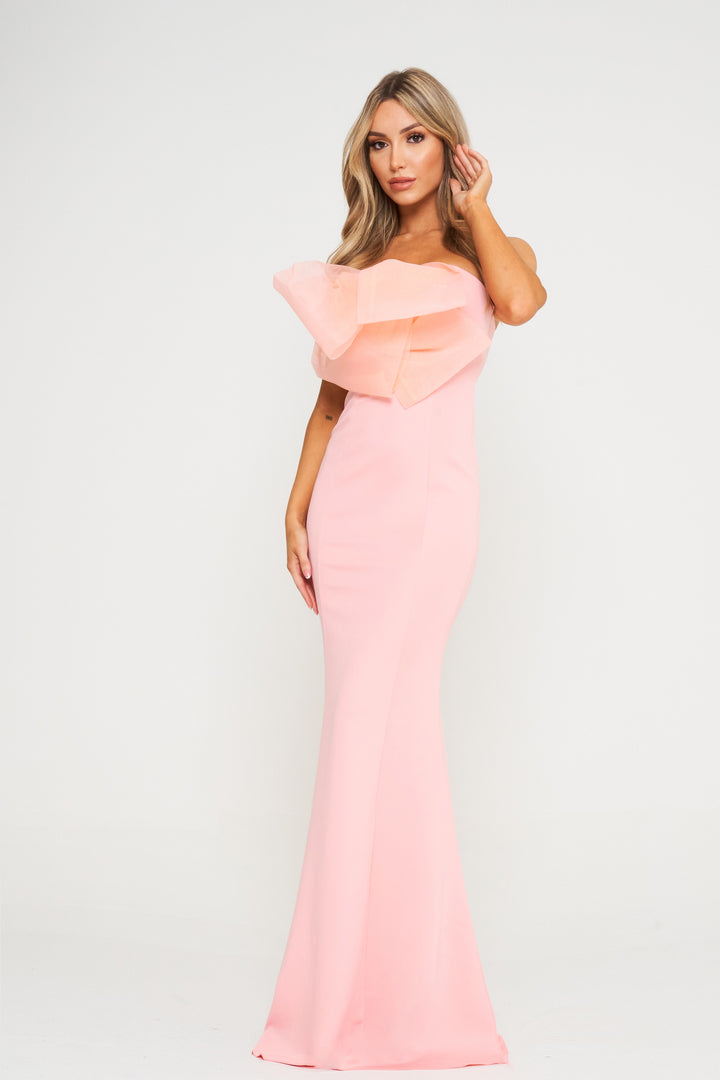 Pink Off Shoulder Bow Detail Maxi Dress - Side View