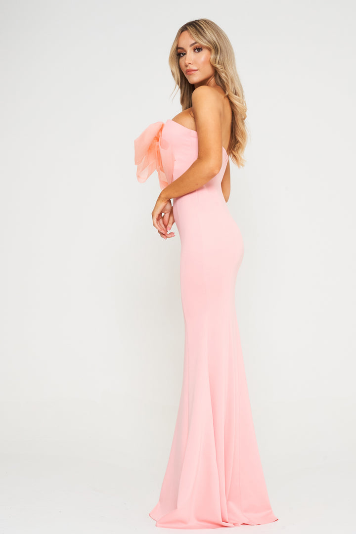 Pink Off Shoulder Bow Detail Maxi Dress - Side View 2