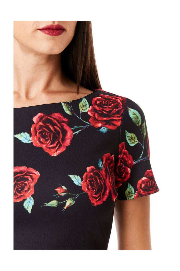 Rose Print Floral Midi Dress - Close Up View