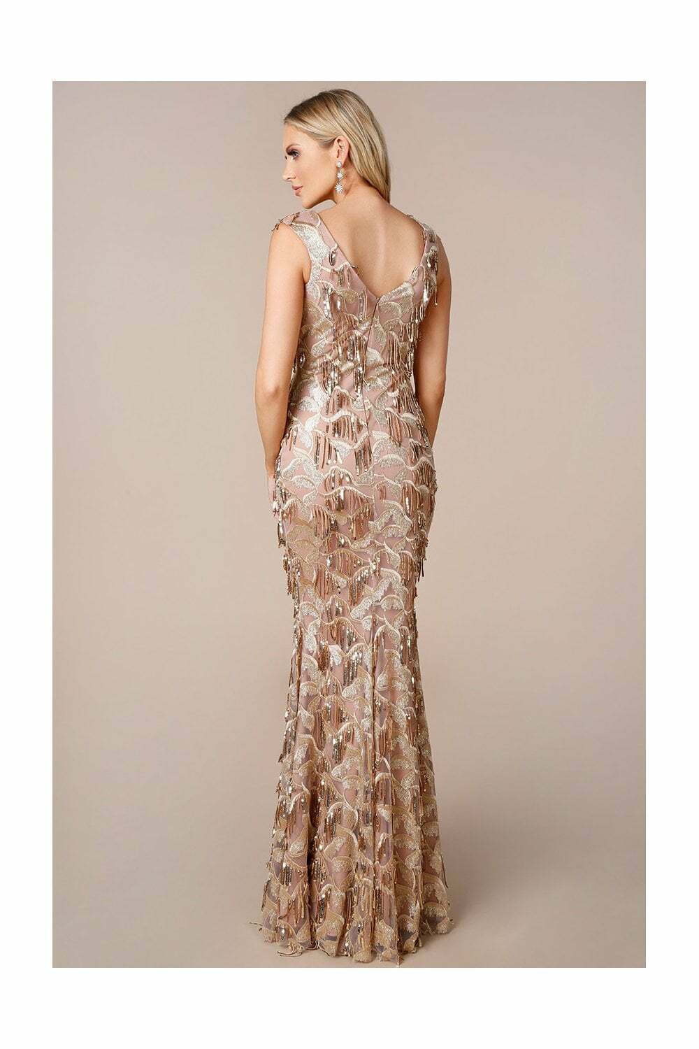 Stephanie Pratt Sequin Fringed Maxi Dress Back View