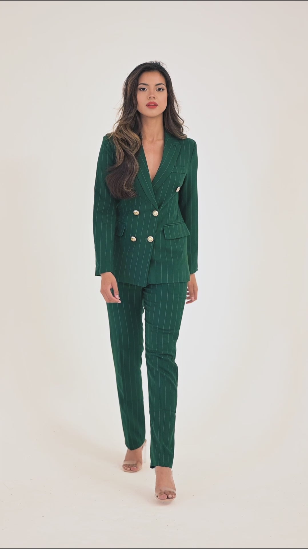 Green Pinstriped Double Breasted 2-Piece Suit