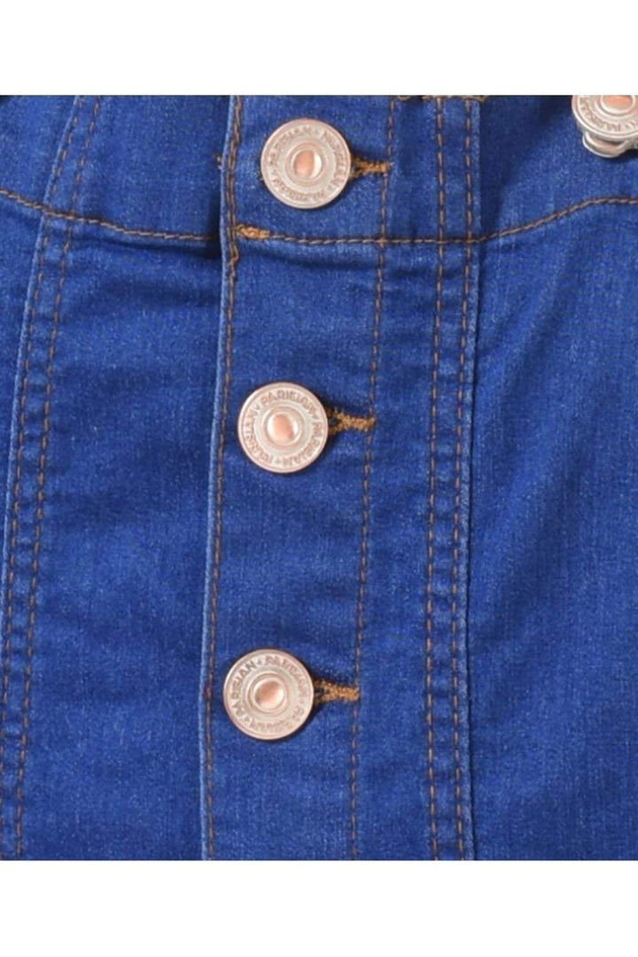 Short Frayed Hem Denim Dungarees - Close up of buttons