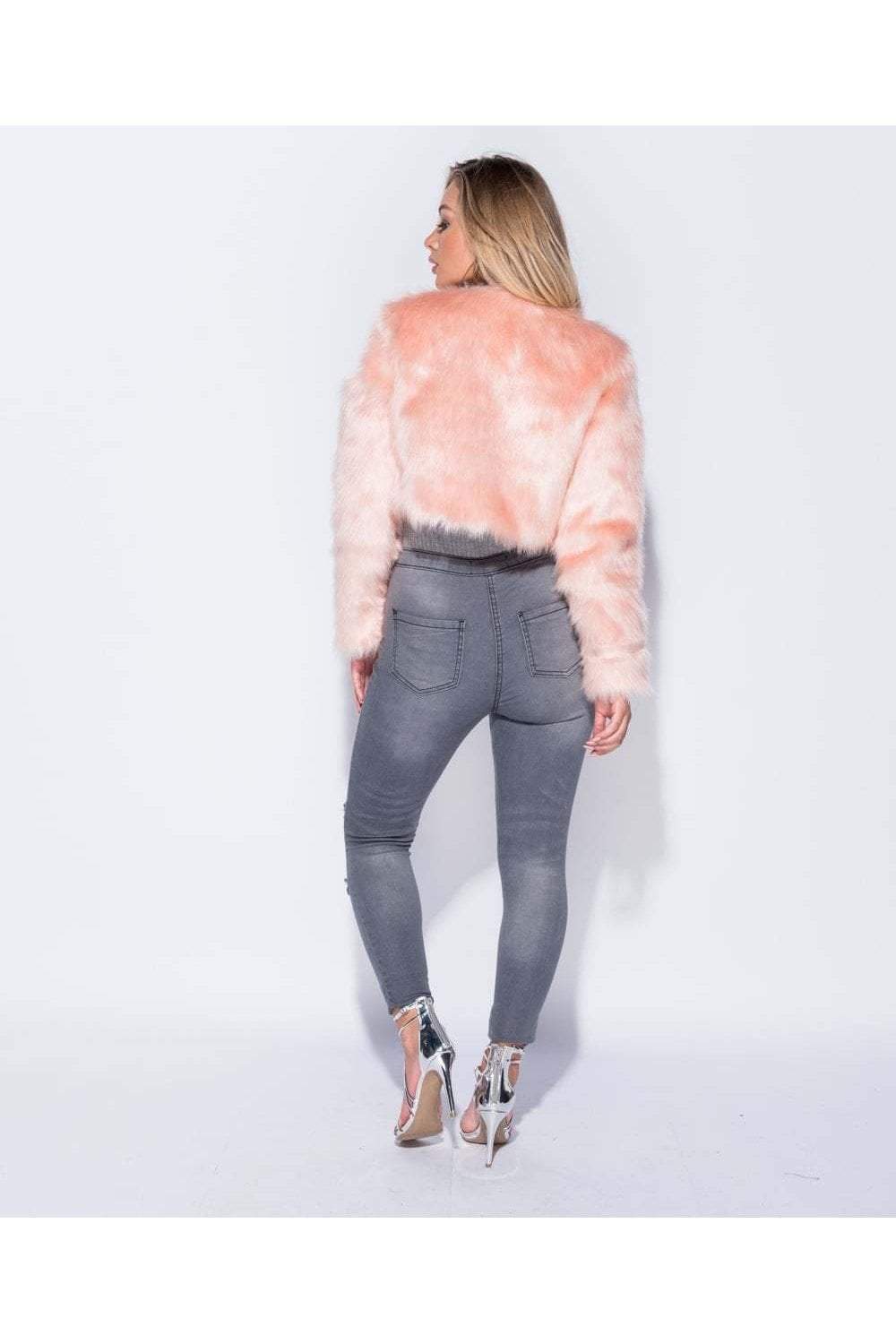 Pink Faux Fur Edge Cropped Jacket - View 7