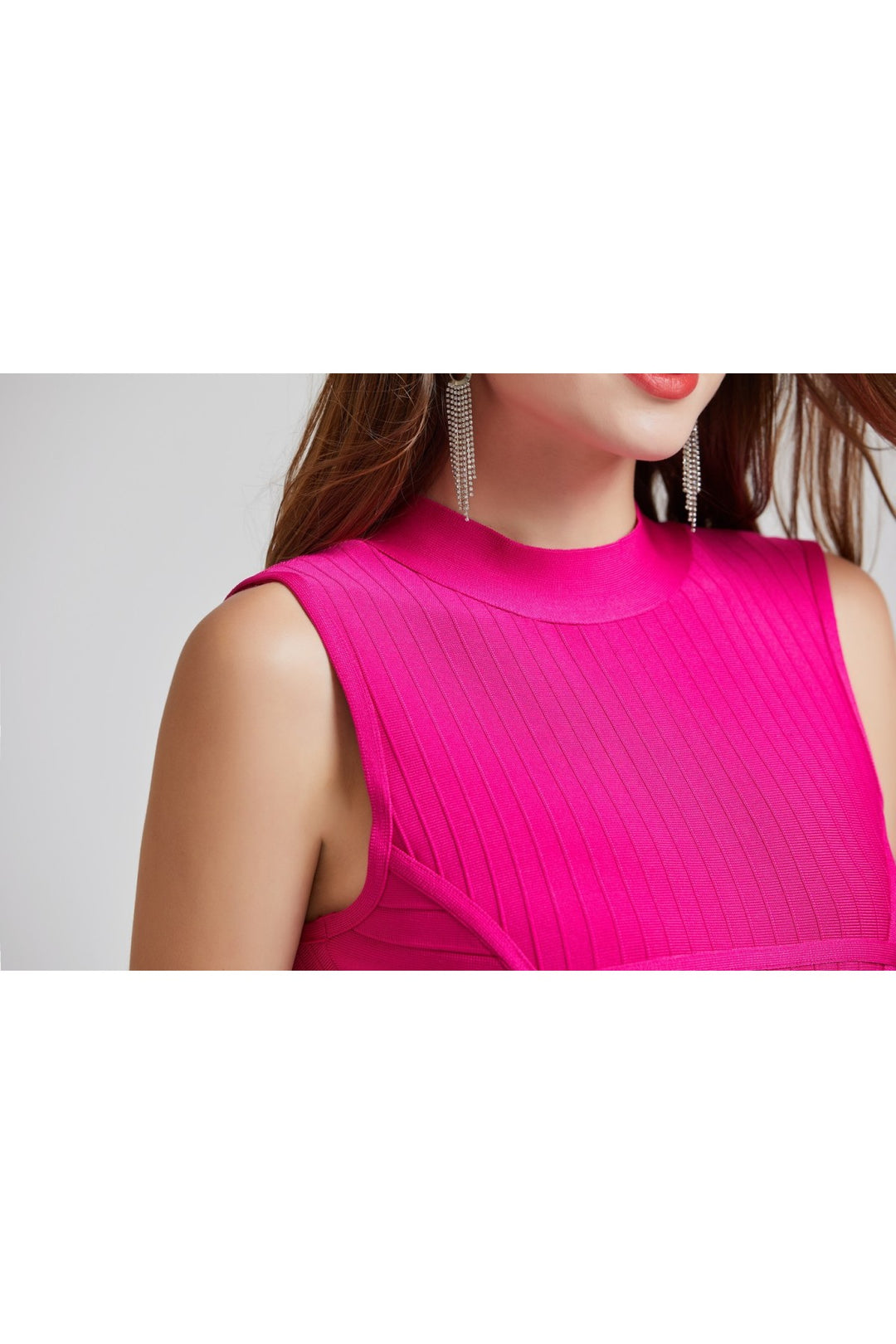 Women's Pink Bandage Bodycon Midi Party Dress - Close Up View